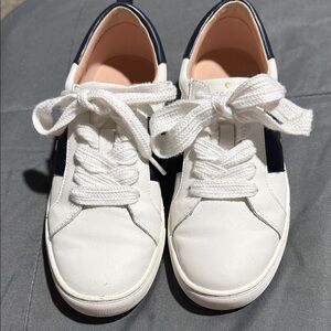 Kate Spade White Lace-Up Casual Sneakers with Navy Accent